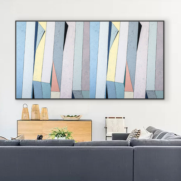 Contemporary Minimal Abstract Painting in Acrylic, Original Modern Canvas Wall Art | Summer deck (Horizontal Ver.)