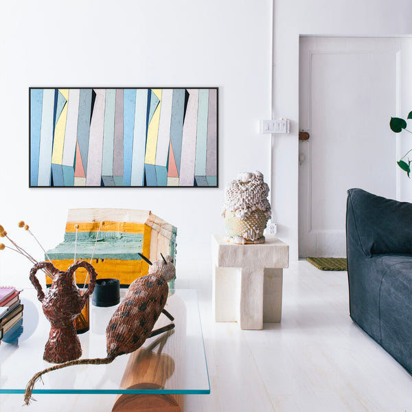 Contemporary Minimal Abstract Painting in Acrylic, Original Modern Canvas Wall Art | Summer deck (Horizontal Ver.)