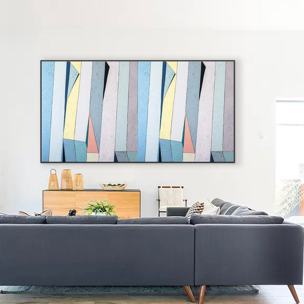 Contemporary Minimal Abstract Painting in Acrylic, Original Modern Canvas Wall Art | Summer deck (Horizontal Ver.)