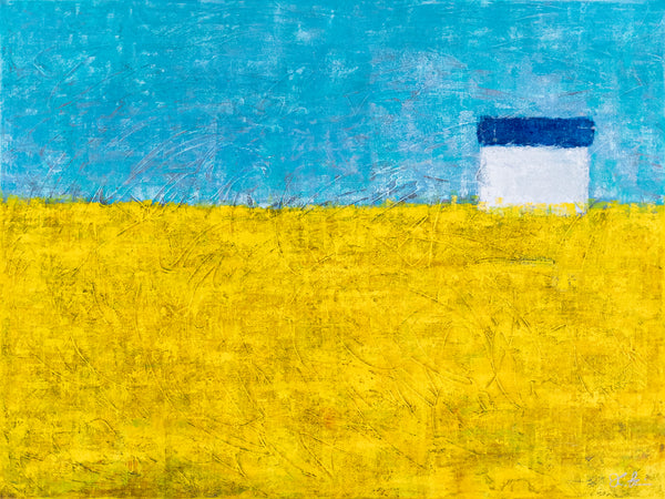 Landscape Original Abstract Yellow Acrylic Painting, Modern Large Canvas Wall Art | Sweet lonely (Horizontal Ver.)