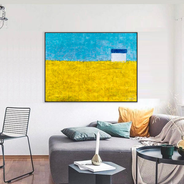 Landscape Original Abstract Yellow Acrylic Painting, Modern Large Canvas Wall Art | Sweet lonely (Horizontal Ver.)