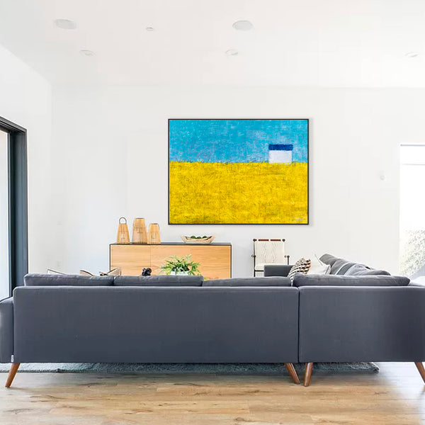 Landscape Original Abstract Yellow Acrylic Painting, Modern Large Canvas Wall Art | Sweet lonely (Horizontal Ver.)