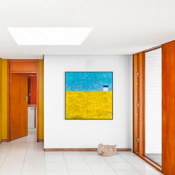 Landscape Original Abstract Yellow Painting in Acrylic, Modern Contemporary Large Canvas Wall Art | Sweet lonely