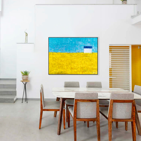 Landscape Original Abstract Yellow Acrylic Painting, Modern Large Canvas Wall Art | Sweet lonely (Horizontal Ver.)
