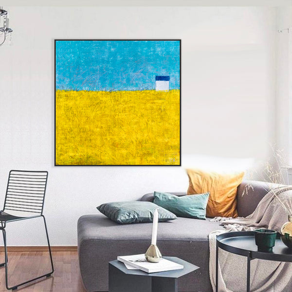 Landscape Original Abstract Yellow Painting in Acrylic, Modern Contemporary Large Canvas Wall Art | Sweet lonely