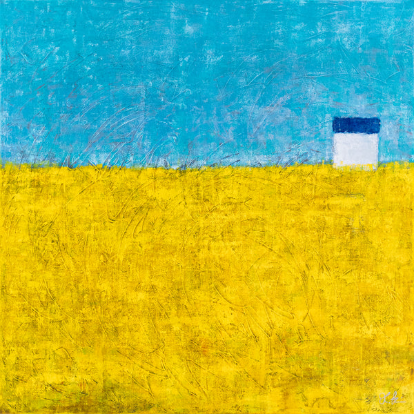 Landscape Original Abstract Yellow Painting in Acrylic, Modern Contemporary Large Canvas Wall Art | Sweet lonely