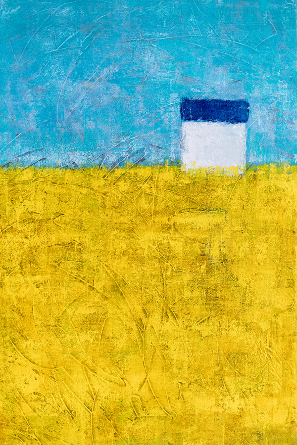 Landscape Original Abstract Yellow Painting in Acrylic, Modern Contemporary Large Canvas Wall Art | Sweet lonely