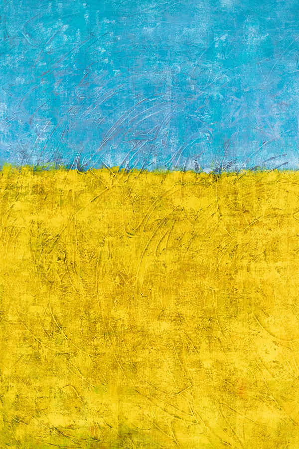 Landscape Original Abstract Yellow Acrylic Painting, Modern Large Canvas Wall Art | Sweet lonely (Horizontal Ver.)