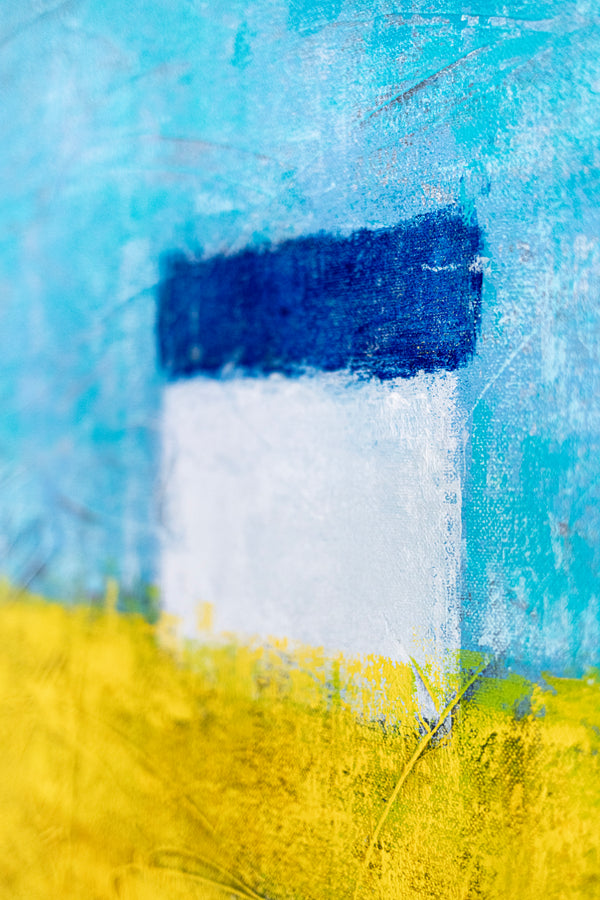 Landscape Original Abstract Yellow Painting in Acrylic, Modern Contemporary Large Canvas Wall Art | Sweet lonely