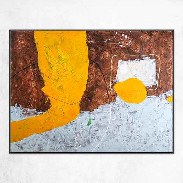 Brown and Yellow Abstract Original Acrylic Painting, Modern Canvas Wall Art in Minimalistic Composition | Synthesis
