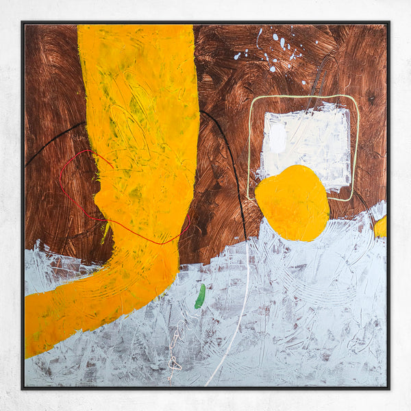 Brown and Yellow Abstract Original Acrylic Painting, Modern & Minimalist Canvas Wall Art | Synthesis (Square Ver.)