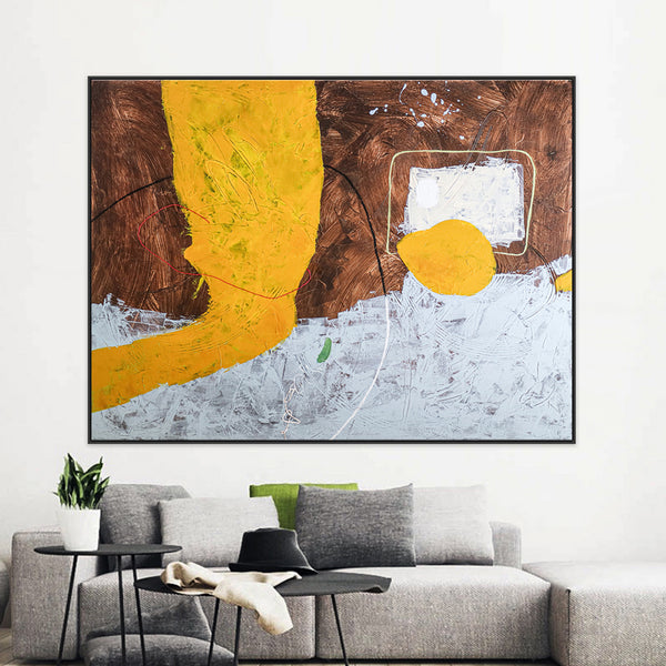 Brown and Yellow Abstract Original Acrylic Painting, Modern Canvas Wall Art in Minimalistic Composition | Synthesis