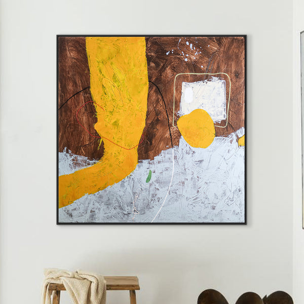 Brown and Yellow Abstract Original Acrylic Painting, Modern & Minimalist Canvas Wall Art | Synthesis (Square Ver.)