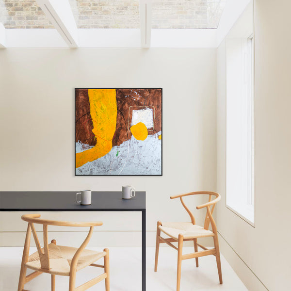 Brown and Yellow Abstract Original Acrylic Painting, Modern & Minimalist Canvas Wall Art | Synthesis (Square Ver.)