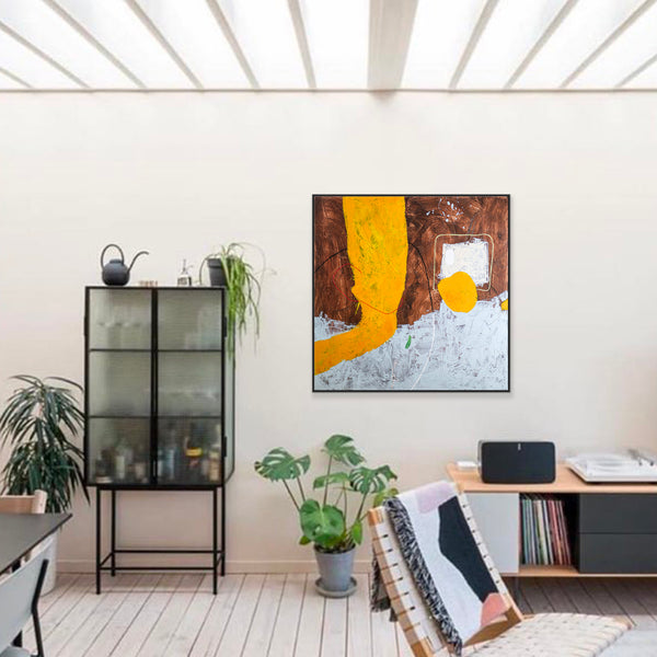 Brown and Yellow Abstract Original Acrylic Painting, Modern & Minimalist Canvas Wall Art | Synthesis (Square Ver.)