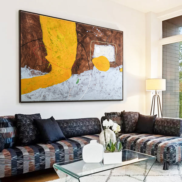 Brown and Yellow Abstract Original Acrylic Painting, Modern Canvas Wall Art in Minimalistic Composition | Synthesis
