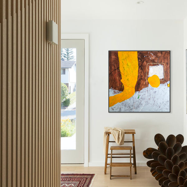 Brown and Yellow Abstract Original Acrylic Painting, Modern & Minimalist Canvas Wall Art | Synthesis (Square Ver.)