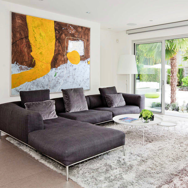 Brown and Yellow Abstract Original Acrylic Painting, Modern Canvas Wall Art in Minimalistic Composition | Synthesis