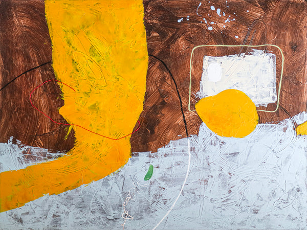 Brown and Yellow Abstract Original Acrylic Painting, Modern Canvas Wall Art in Minimalistic Composition | Synthesis