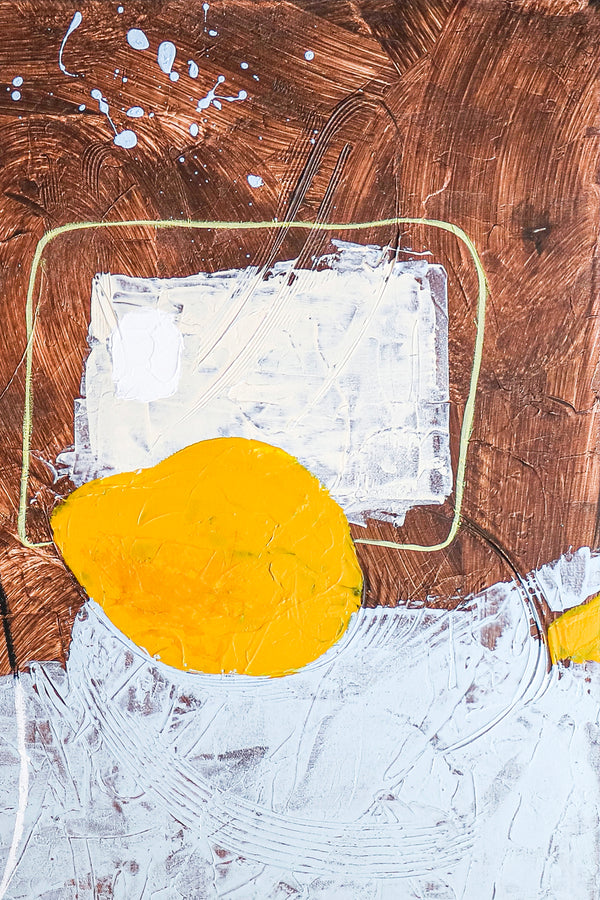 Brown and Yellow Abstract Original Acrylic Painting, Modern Canvas Wall Art in Minimalistic Composition | Synthesis