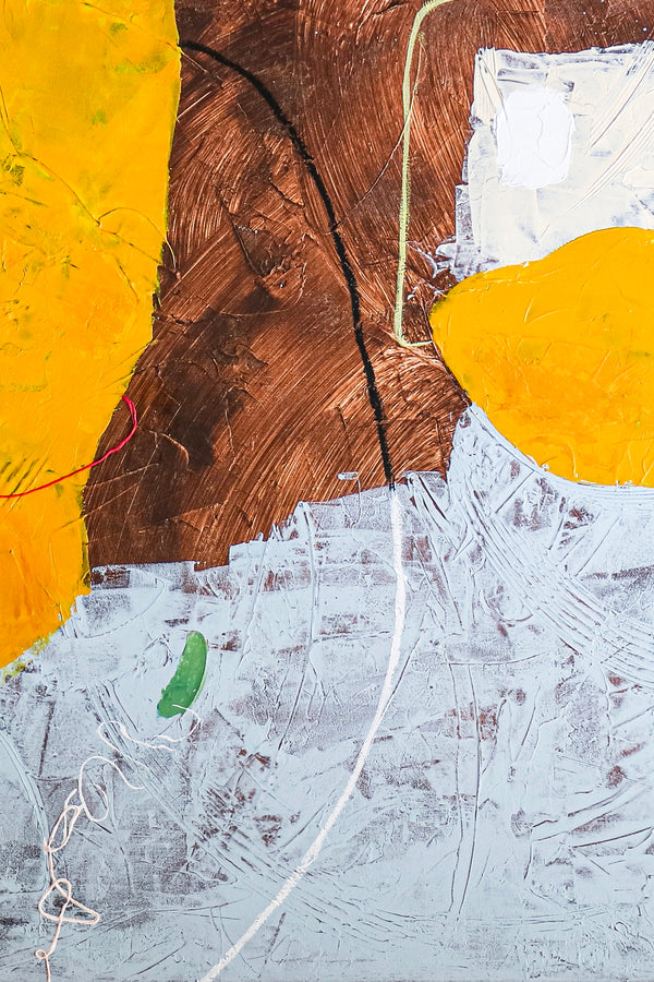 Brown and Yellow Abstract Original Acrylic Painting, Modern Canvas Wall Art in Minimalistic Composition | Synthesis