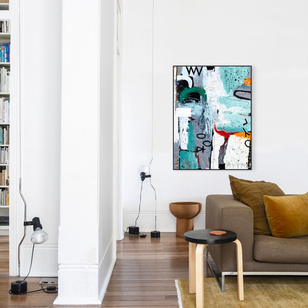 Dynamic Modern Abstract Painting, Mystique of Turquoise Modern Canvas Wall Art | Tajny (36"x48" )