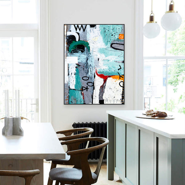 Dynamic Modern Abstract Painting, Mystique of Turquoise Modern Canvas Wall Art | Tajny (36"x48" )