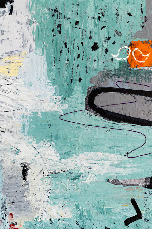 Dynamic Modern Abstract Painting, Mystique of Turquoise Modern Canvas Wall Art | Tajny (36"x48" )