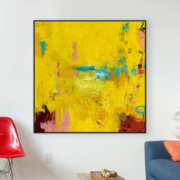 Original Modern Abstract Expressionism Painting, Contemporary Wall Art with Yellow Theme for Large Spaces | Teich II (48"x48")