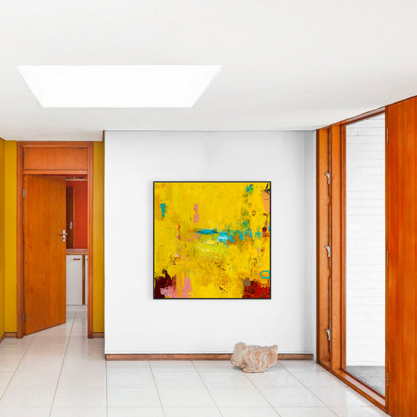 Original Modern Abstract Expressionism Painting, Contemporary Wall Art with Yellow Theme for Large Spaces | Teich II (48"x48")