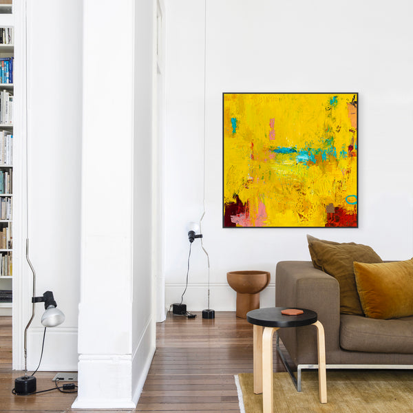 Original Modern Abstract Expressionism Painting, Contemporary Wall Art with Yellow Theme for Large Spaces | Teich II (48"x48")