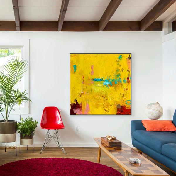 Original Modern Abstract Expressionism Painting, Contemporary Wall Art with Yellow Theme for Large Spaces | Teich II (48"x48")