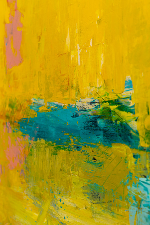 Original Modern Abstract Expressionism Painting, Contemporary Wall Art with Yellow Theme for Large Spaces | Teich II (48"x48")