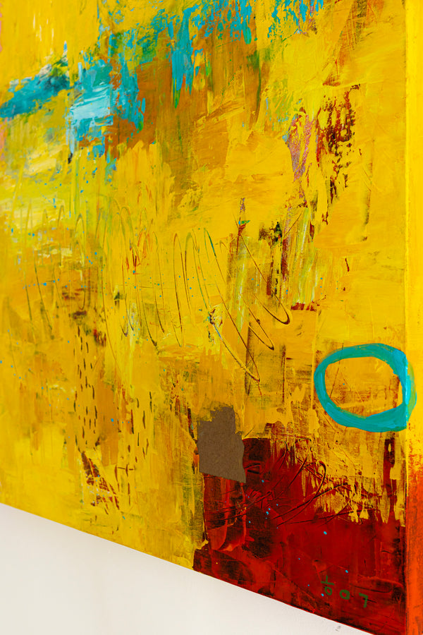 Original Modern Abstract Expressionism Painting, Contemporary Wall Art with Yellow Theme for Large Spaces | Teich II (48"x48")