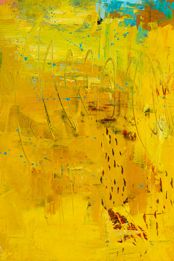 Original Modern Abstract Expressionism Painting, Contemporary Wall Art with Yellow Theme for Large Spaces | Teich II (48"x48")