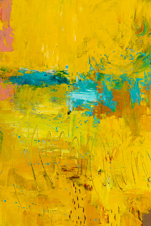 Original Modern Abstract Expressionism Painting, Contemporary Wall Art with Yellow Theme for Large Spaces | Teich II (48"x48")
