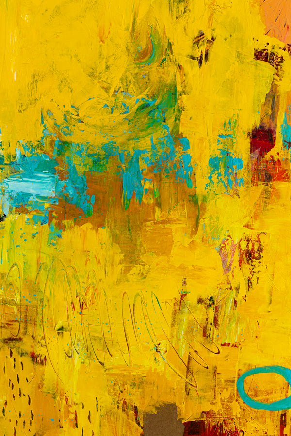 Original Modern Abstract Expressionism Painting, Contemporary Wall Art with Yellow Theme for Large Spaces | Teich II (48"x48")