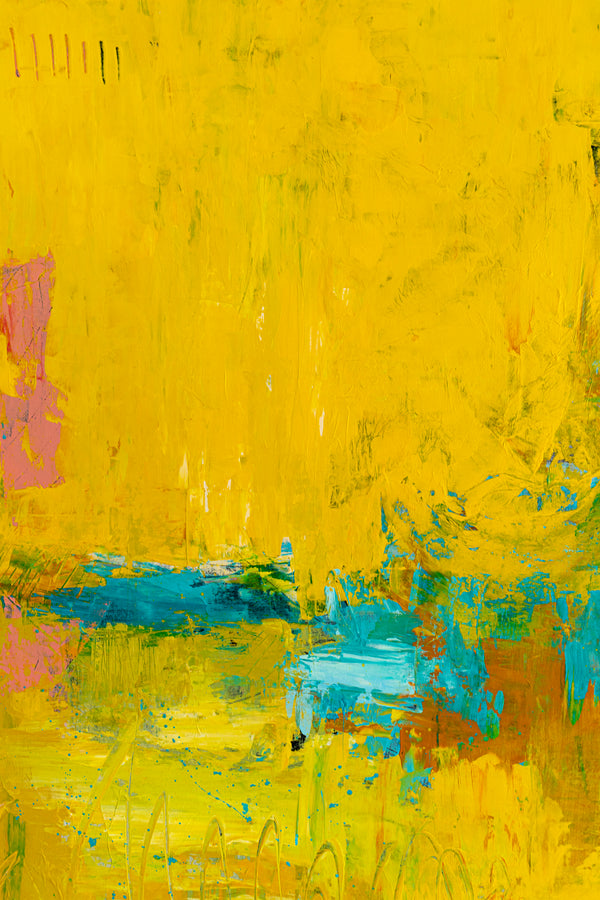 Original Modern Abstract Expressionism Painting, Contemporary Wall Art with Yellow Theme for Large Spaces | Teich II (48"x48")