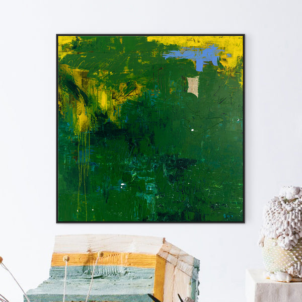Large Modern Original Abstract Painting with Green Theme, Expressionism Contemporary Wall Art | Teich I (48"x48")