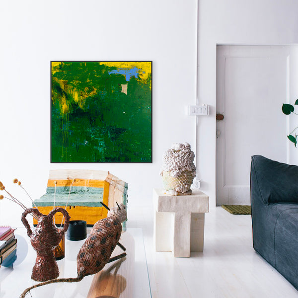 Large Modern Original Abstract Painting with Green Theme, Expressionism Contemporary Wall Art | Teich I (48"x48")