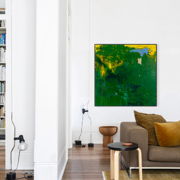 Large Modern Original Abstract Painting with Green Theme, Expressionism Contemporary Wall Art | Teich I (48"x48")