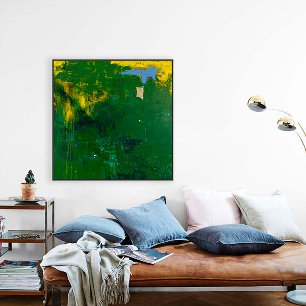Large Modern Original Abstract Painting with Green Theme, Expressionism Contemporary Wall Art | Teich I (48"x48")