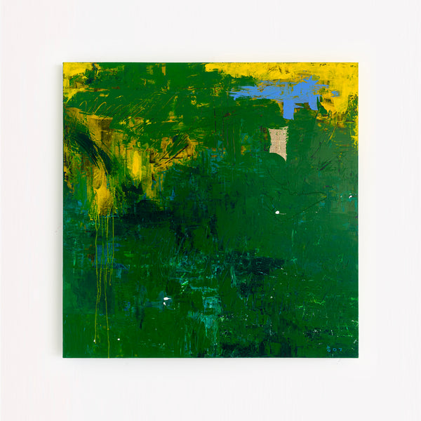 Large Modern Original Abstract Painting with Green Theme, Expressionism Contemporary Wall Art | Teich I (48"x48")