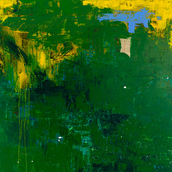 Large Modern Original Abstract Painting with Green Theme, Expressionism Contemporary Wall Art | Teich I (48"x48")