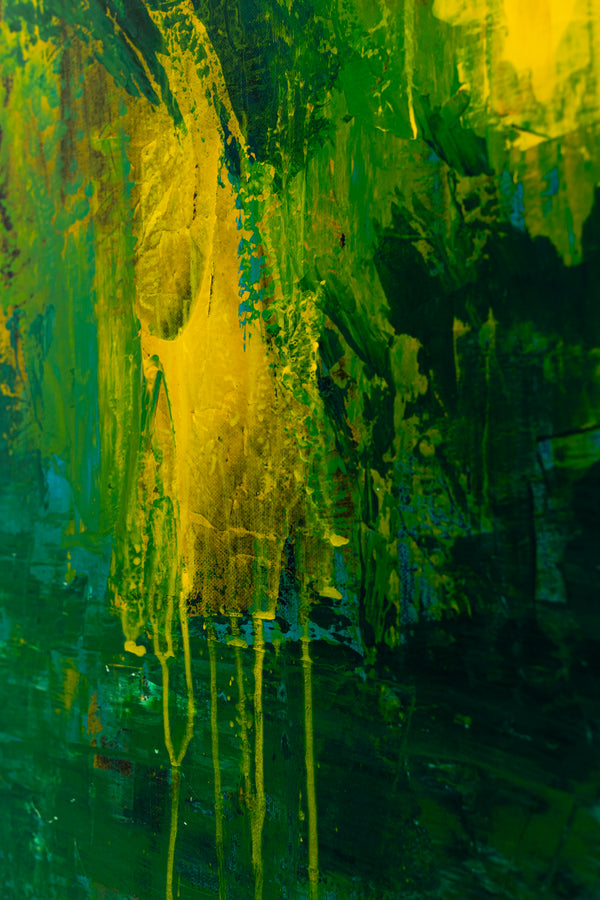 Large Modern Original Abstract Painting with Green Theme, Expressionism Contemporary Wall Art | Teich I (48"x48")