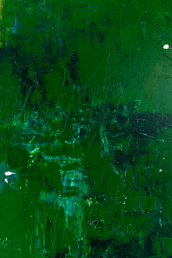 Large Modern Original Abstract Painting with Green Theme, Expressionism Contemporary Wall Art | Teich I (48"x48")