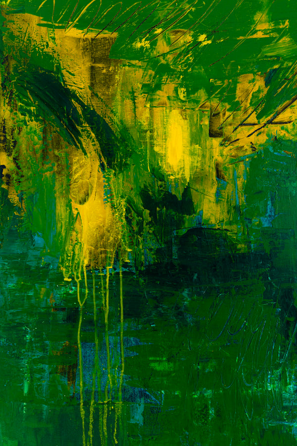 Large Modern Original Abstract Painting with Green Theme, Expressionism Contemporary Wall Art | Teich I (48"x48")