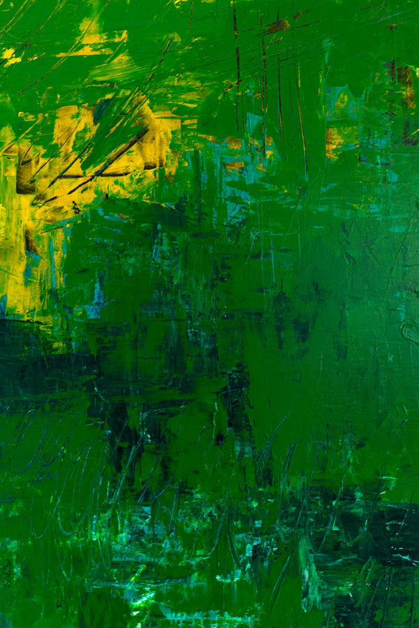 Large Modern Original Abstract Painting with Green Theme, Expressionism Contemporary Wall Art | Teich I (48"x48")