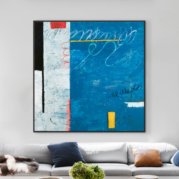 Imaginary Space in Original Acrylic Abstract Modern Blue Painting, Contemporary Large Canvas Wall Art | The Aleph