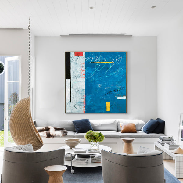 Imaginary Space in Original Acrylic Abstract Modern Blue Painting, Contemporary Large Canvas Wall Art | The Aleph